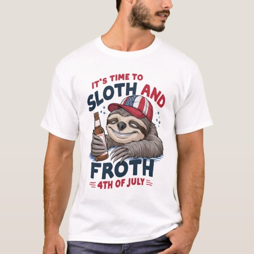 4TH OF JULY FUNNY SLOTH CELEBRATING T_Shirt