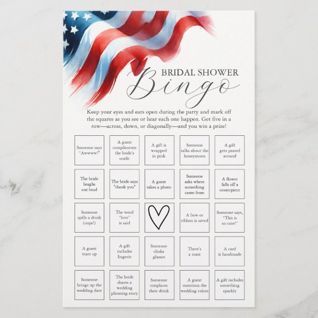 4th of July Game Bridal Shower Bingo Flyer (Front)