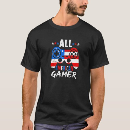 4th Of July Gamer Nerd All American Gamer Kids Boy T_Shirt