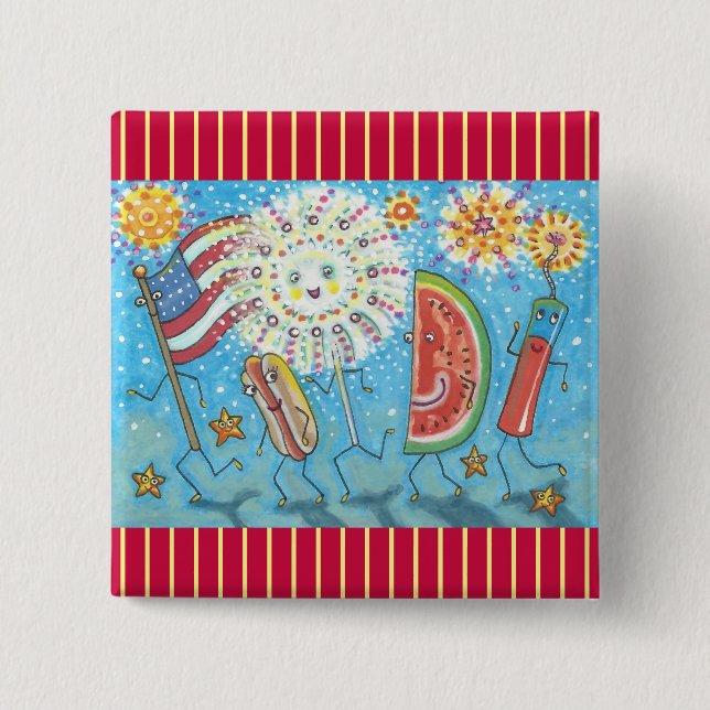 4TH OF JULY GANG & FIREWORKS BUTTON Square (Front)