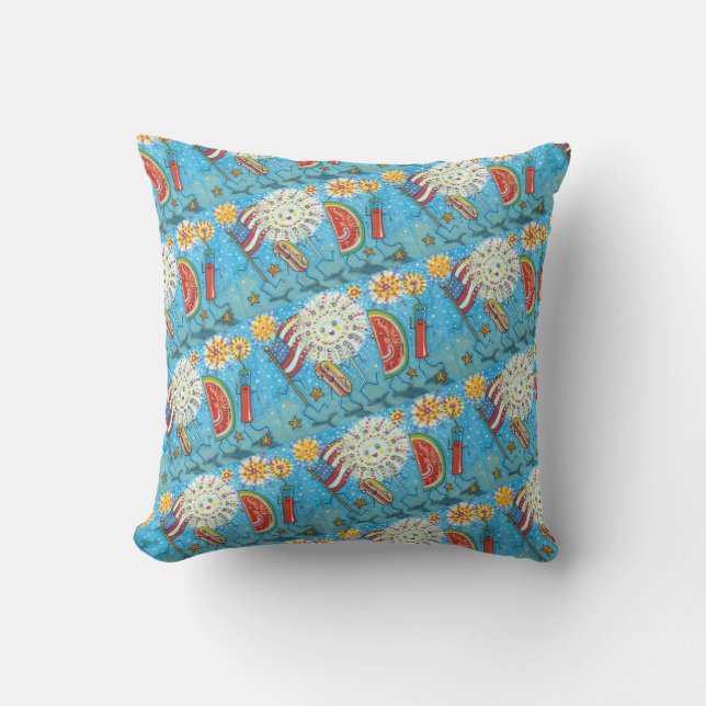 4TH OF JULY GANG, PARADE & FIREWORKS THROW PILLOW (Front)