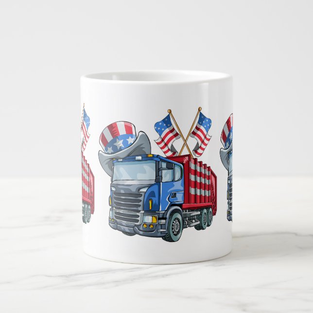 4th of July Garbage Truck Funny Shirt Men Women Giant Coffee Mug (Front)