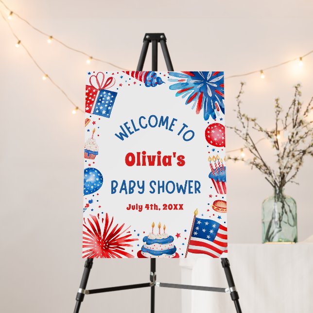 4th Of July Gender Neutral Baby Shower Welcome Foam Board (In Situ (Stand))