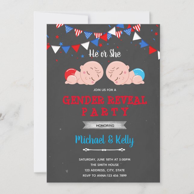 4th of July gender reveal party Invitation (Front)