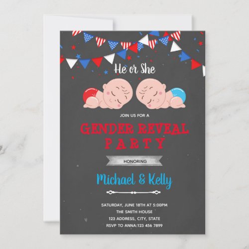 4th of July gender reveal party Invitation
