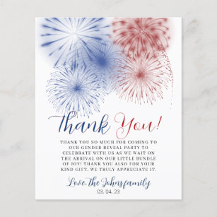 4th of July Gender Reveal Thank you card.