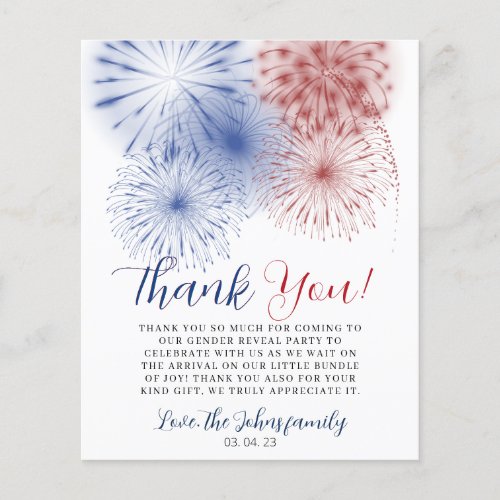 4th of July Gender Reveal Thank you card
