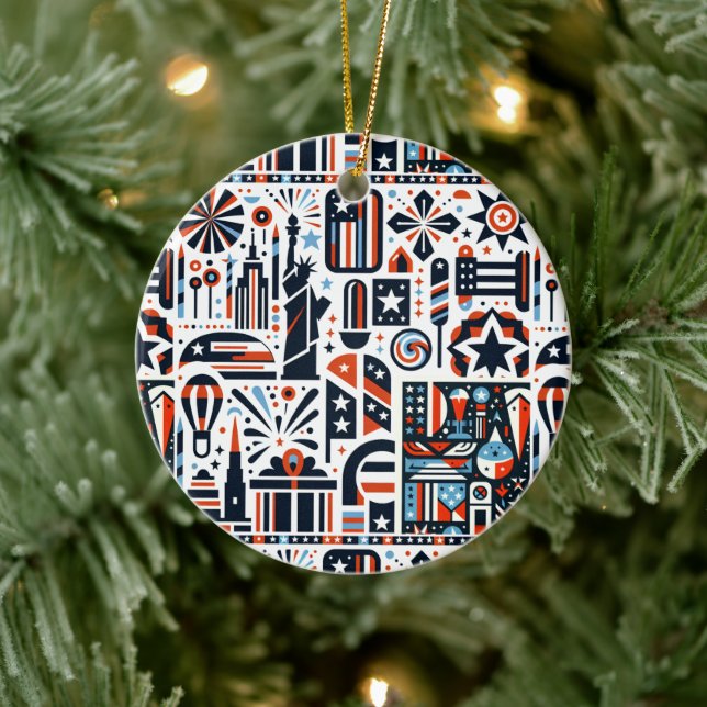 4th of July Generative Pattern Ceramic Ornament (Tree)