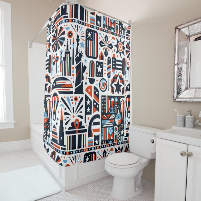 4th of July Generative Pattern Shower Curtain (In Situ)