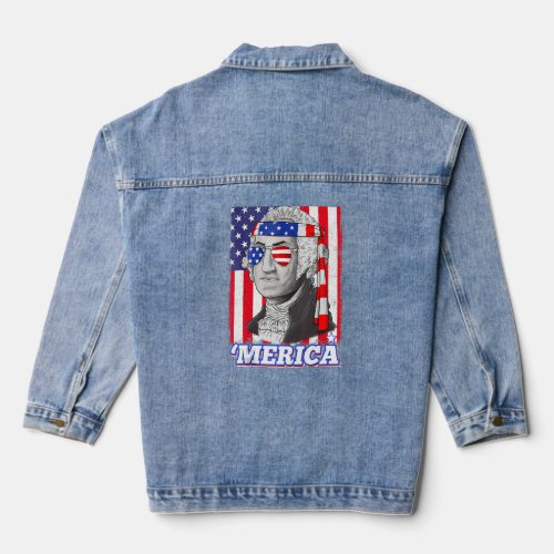 4th Of July George Washington Patriotic Merica Fla Denim Jacket