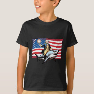4th Of July George Washington Riding Shark America T-Shirt