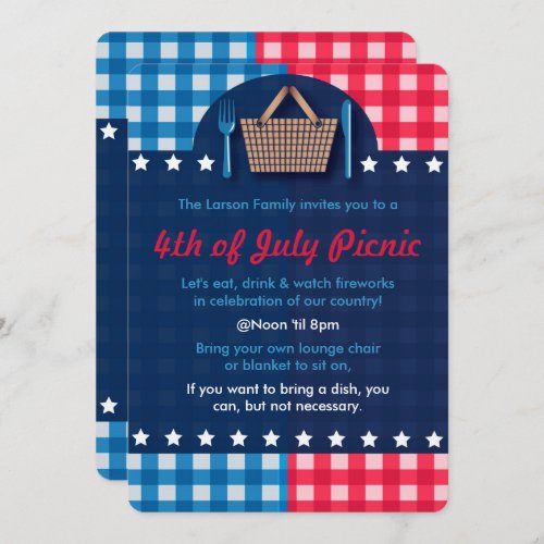 4th of July Gingham Picnic Invitations