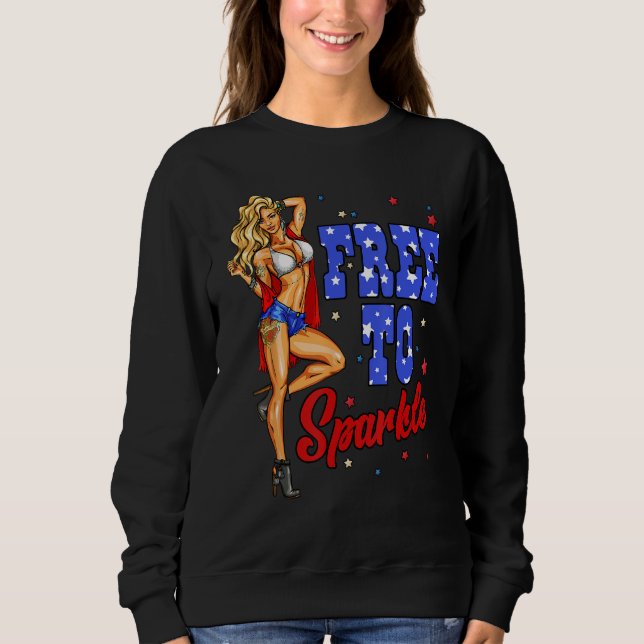 4th Of July Girl Free To Sparkle American Flag Pat Sweatshirt (Front)