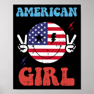 4th of july girl smile peace flag american girls poster