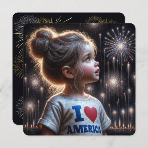 4th Of July Girl Watching Fireworks Party  Invitation