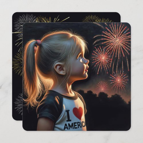 4th Of July Girl Watching Fireworks Party  Invitation