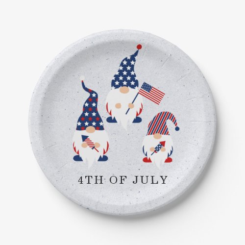 4th Of July Gnomes Blue Paper Plate