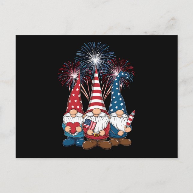 4th of July Gnomes Funny Patriotic USA Flag  Postcard (Front)