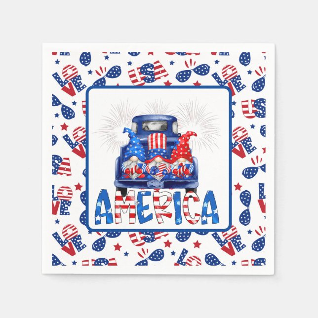 4th Of July Gnomes Napkins (Front)
