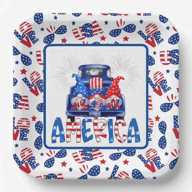 4th Of July Gnomes Paper Plates (Front)