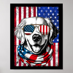 4th Of July Golden Retriever Dog American Flag Usa Poster