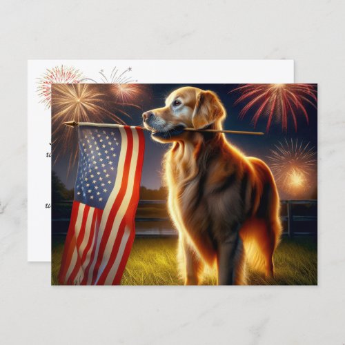 4th Of July Golden Retriever Postcard