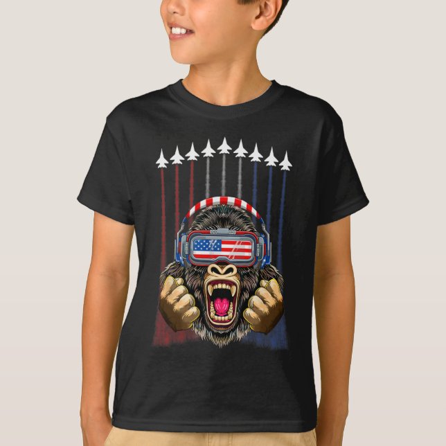 4th Of July Gorilla Lover Usa American Flag Patrio T-Shirt (Front)