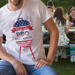 4th of July Grill Master bbq barbecue red and blue T-Shirt<br><div class="desc">Modern red,  white,  and navy blue 4th of July patriotic elegant barbecue grill master t-shirt with stars,  stripes,  fireworks,  and American flag style lettering.</div>