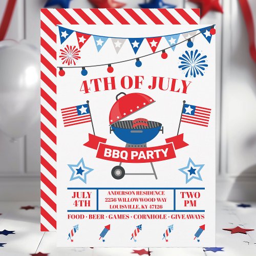 4th Of July Grill Red Barbeque BBQ Party Invitation