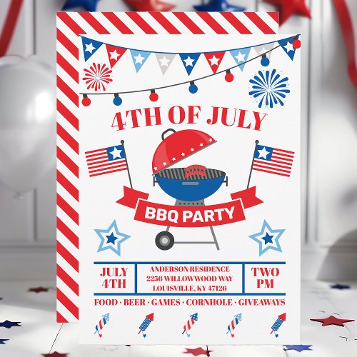 4Th Of July Grill Red Barbeque Bbq Party Invitation