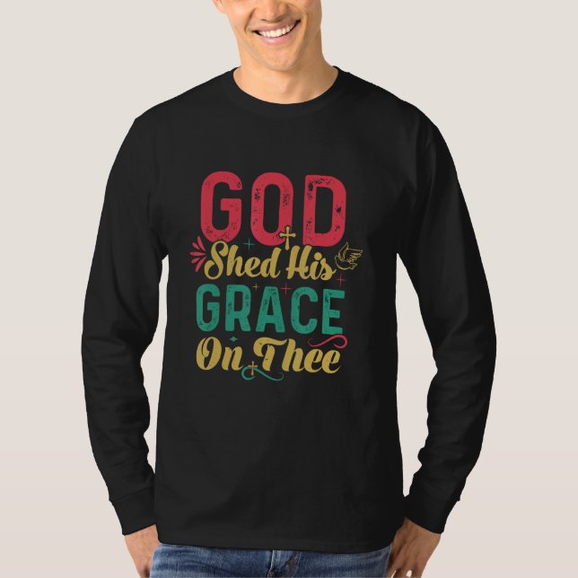 4th Of July Groovy Patriotic God Shed His Grace On T-Shirt (Front)
