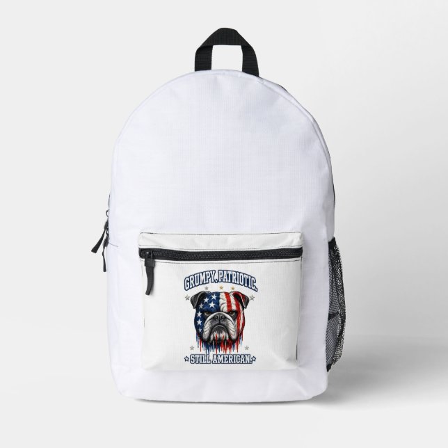 4th Of July Grumpy Patriotic Bulldog Backpacks (Front)