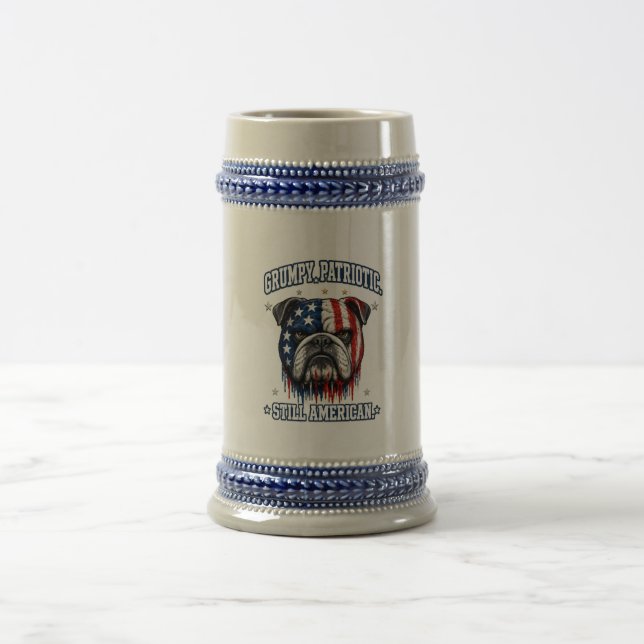 4th Of July Grumpy Patriotic Bulldog Beer Mug (Center)