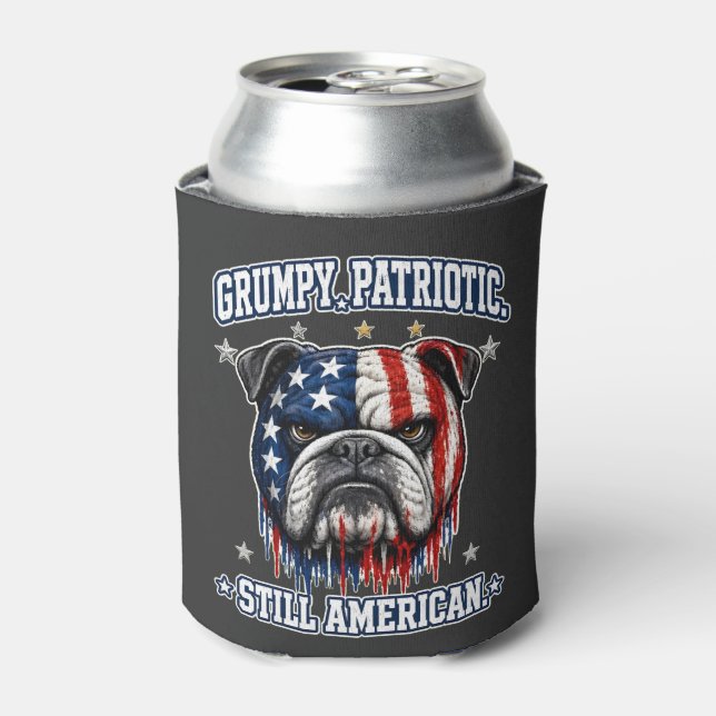 4th Of July Grumpy Patriotic Bulldog Can Cooler (Can Front)