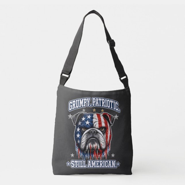 4th Of July Grumpy Patriotic Bulldog Crossbody Bag (Front)