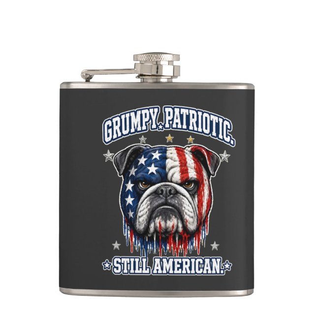 4th Of July Grumpy Patriotic Bulldog Flasks (Front)