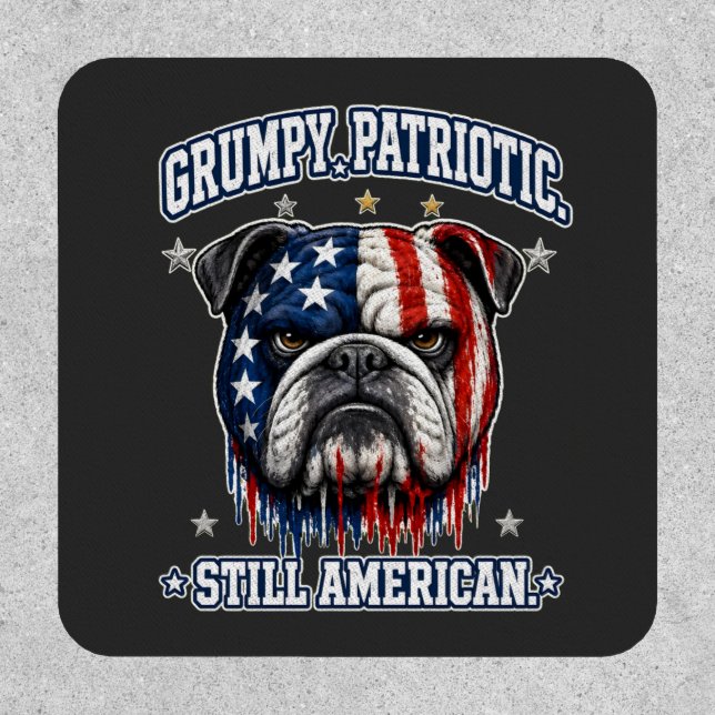 4th Of July Grumpy Patriotic Bulldog Patch (Front)