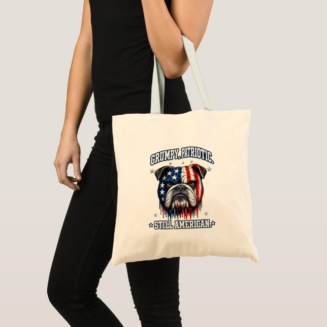 4th Of July Grumpy Patriotic Bulldog Tote Bag (Front (Product))
