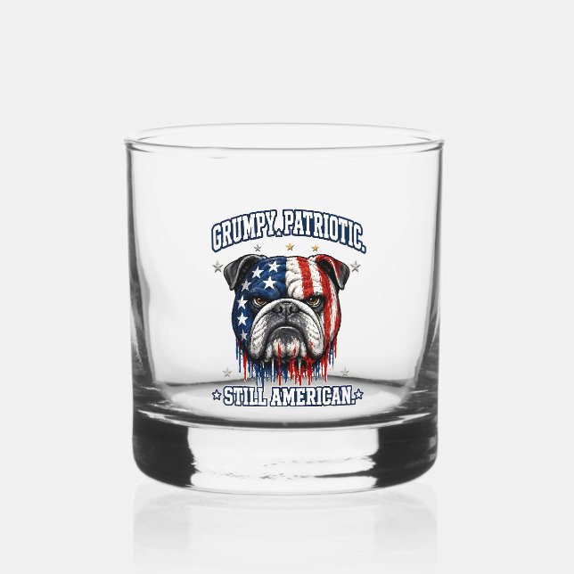 4th Of July Grumpy Patriotic Bulldog Whiskey Glass (Back)