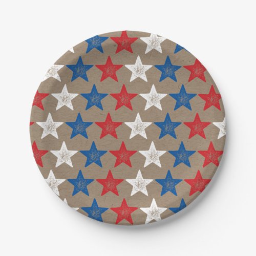 4th Of July Grunge Stars Kraft Party Paper Plates