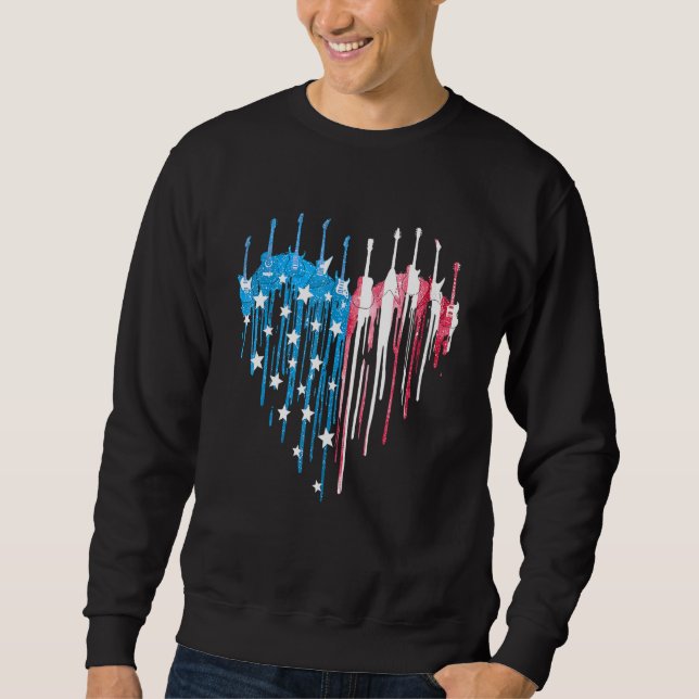 4th Of July Guitar Heart American Flag Sweatshirt (Front)