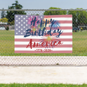 4th of July Happy Birthday America USA 250th Banner