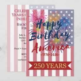 4th of July Happy Birthday America USA 250th Invitation