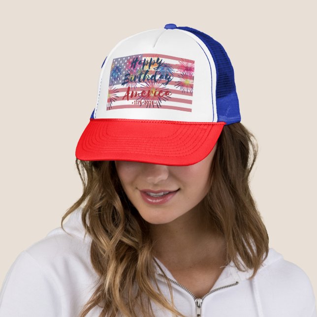 4th of July Happy Birthday America USA 250th Trucker Hat (In Situ)