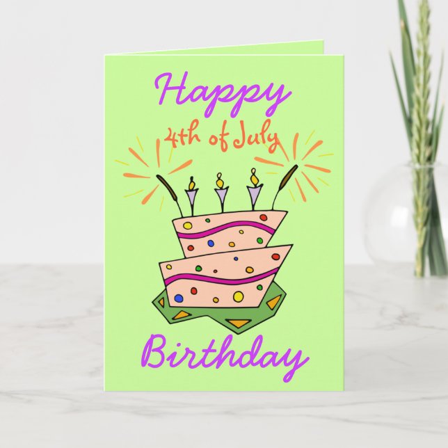 4TH OF JULY HAPPY BIRTHDAY Fireworks Cake Candles Card (Front)