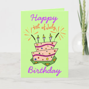 4TH OF JULY HAPPY BIRTHDAY Fireworks Cake Candles Card