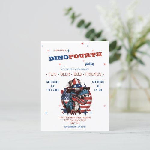 4TH of July happy Dinosaur with hat and glasses Postcard