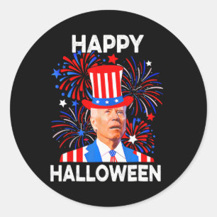 4th Of July Happy Halloween Funny Biden Confused Classic Round Sticker