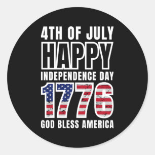 4Th Of July Happy Independence Day 1776 God Bless  Classic Round Sticker