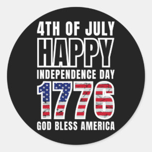 4th Of July Happy Independence Day 1776 God Bless Classic Round Sticker